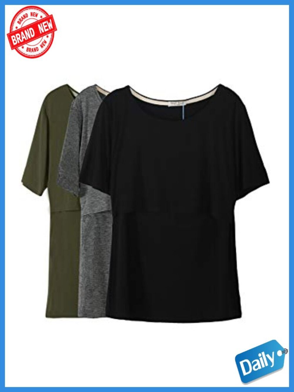 3 Pack Maternity Nursing Tops Short Sleeve Crew Neck Stretchy Rayon Blend